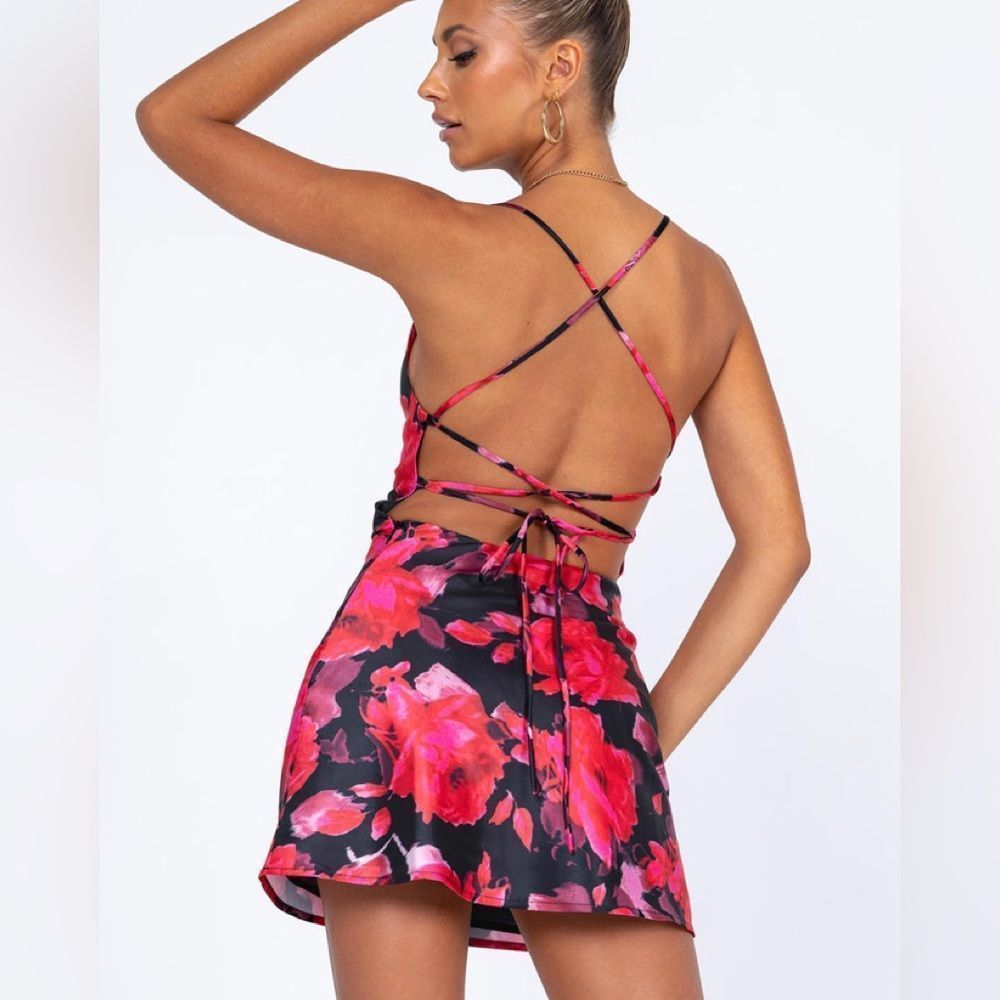 princess polly celena red floral cowl neck dress